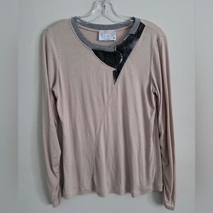 ELISA CAVALETTI | Long Sleeve Top Appliqued Contrasting Stitching Sz L